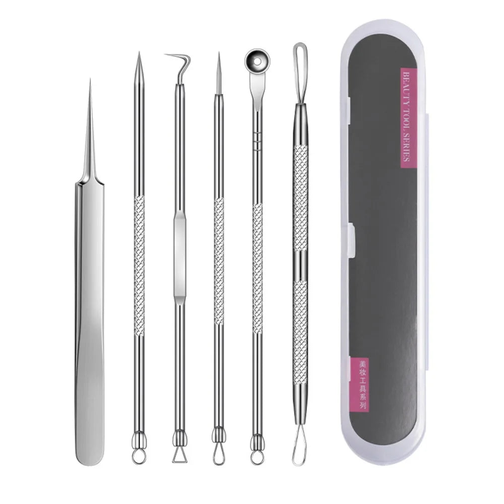6Pcs Stainless Steel Blackhead Remover Kit Comedone Extractor Tweezers Precision Tools for Acne Blemish Removal Facial Skin Care