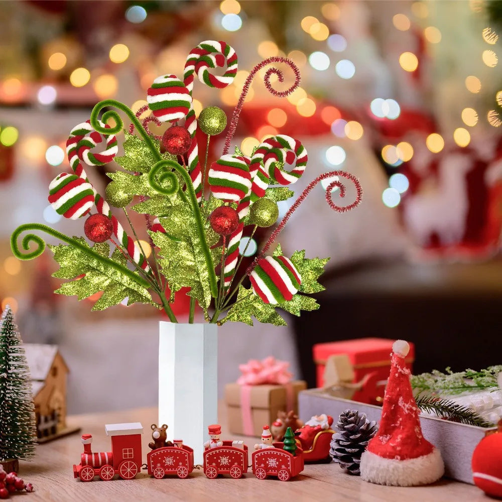 Christmas Artificial Red Red Green Candy Flowers Xmas Tree Decorations Party New Year Christmas Supplies Home Decorations Gifts