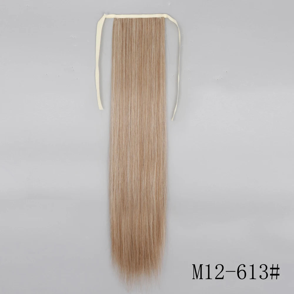LISI GIRL Synthetic Hair 22''34'' Long Straight Ponytail Wrap Around Ponytail Clip in Hair Extensions Black Hairpiece Headwear