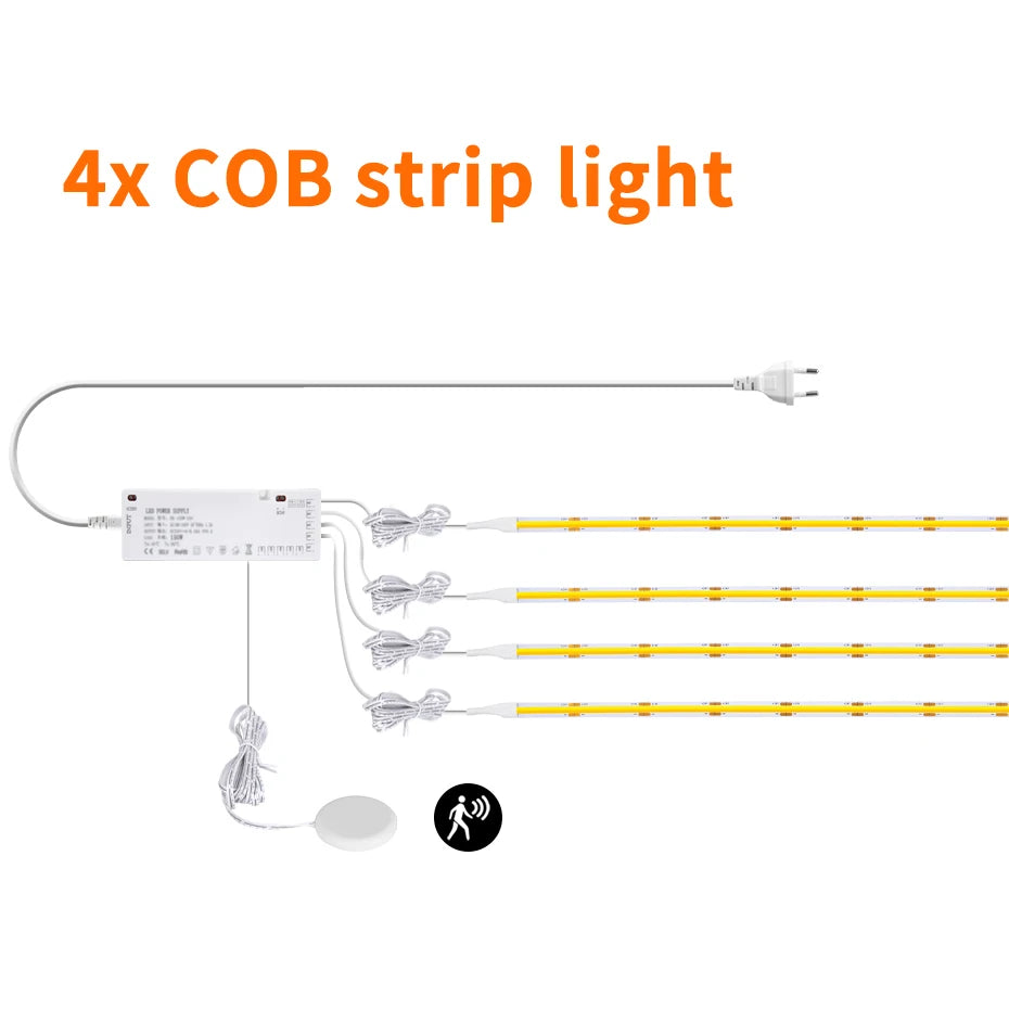 DC24V COB LED Cabinet Light 320LEDs/m with PIR Motion Sensor for DIY Wardrobe Showcase Backlight Adhesive Lighting 1m-5m