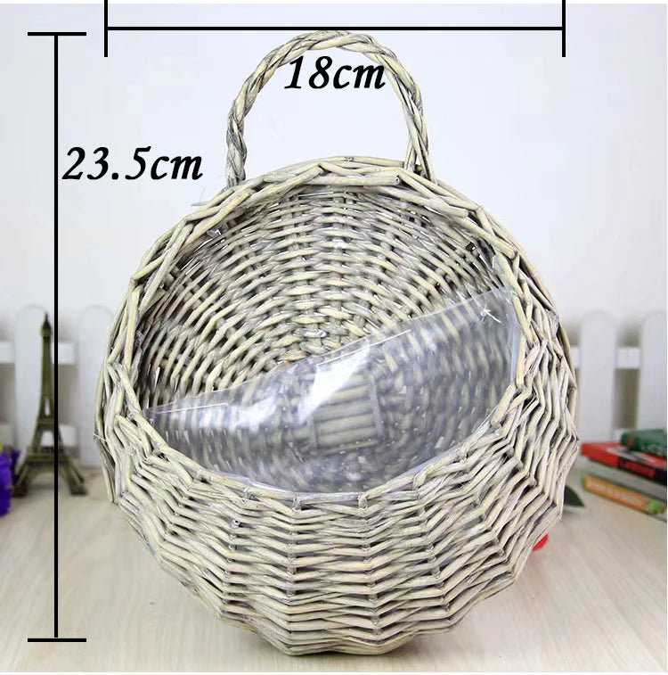 Hand Made Wicker Rattan Flower Planter Wall Hanging Wicker Rattam Basket Garden Vine Pot Plants Holder Garden Pots Wall Planter