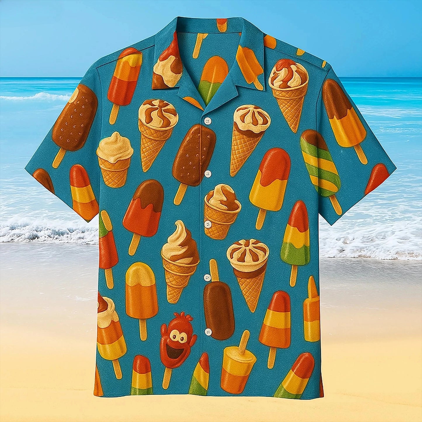 2025 Cold Ice Cream Hawaii Shirt Unisex 3D Printed Funny Popsicle Aloha Shirts Summer Short Sleeve Beach Lapel Blouse Tops