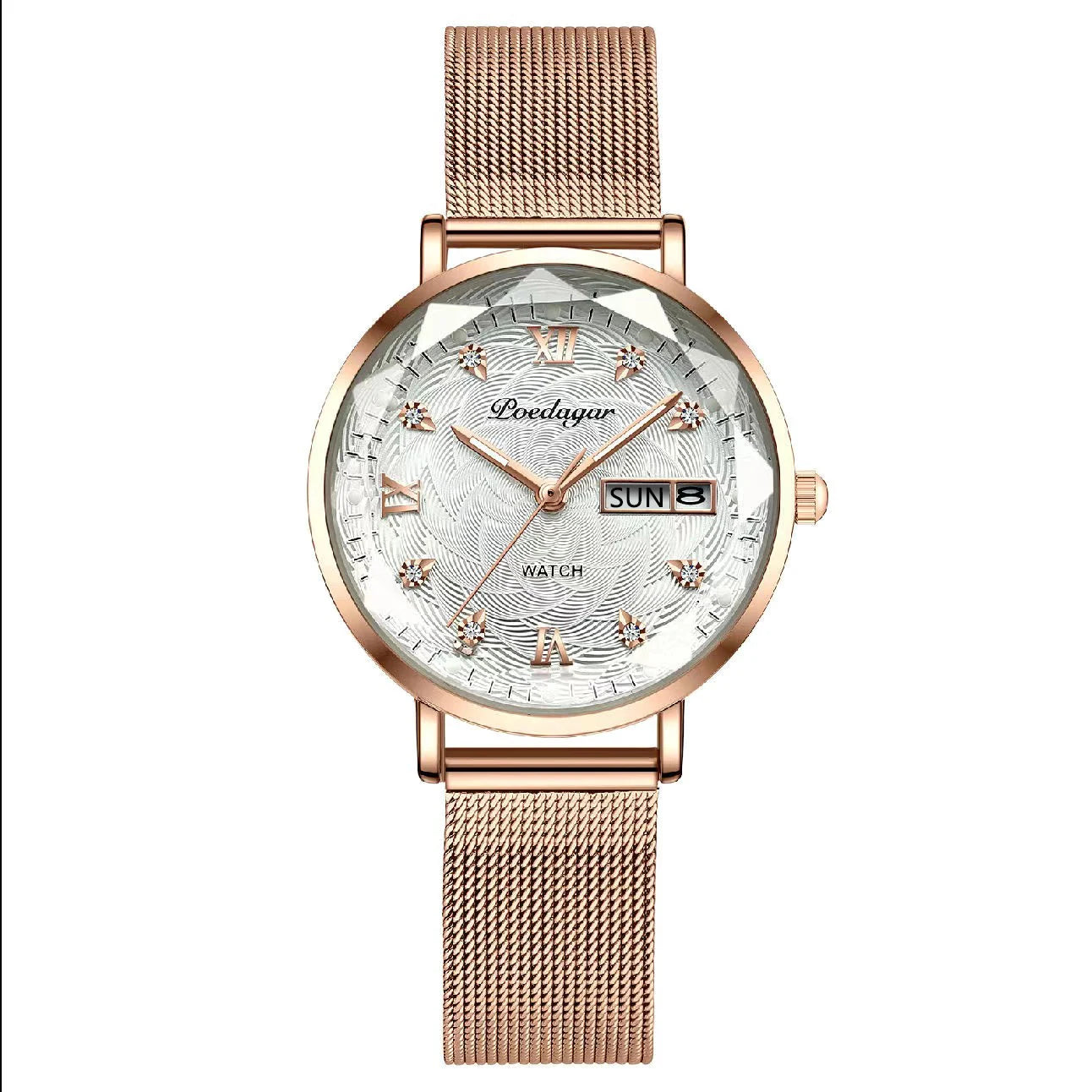POEDAGAR Top Elegant Ladies Watch Waterproof Luminous Date Week Luxury Women's Watches Rose Gold Fashion Quartz Woman Wristwatch