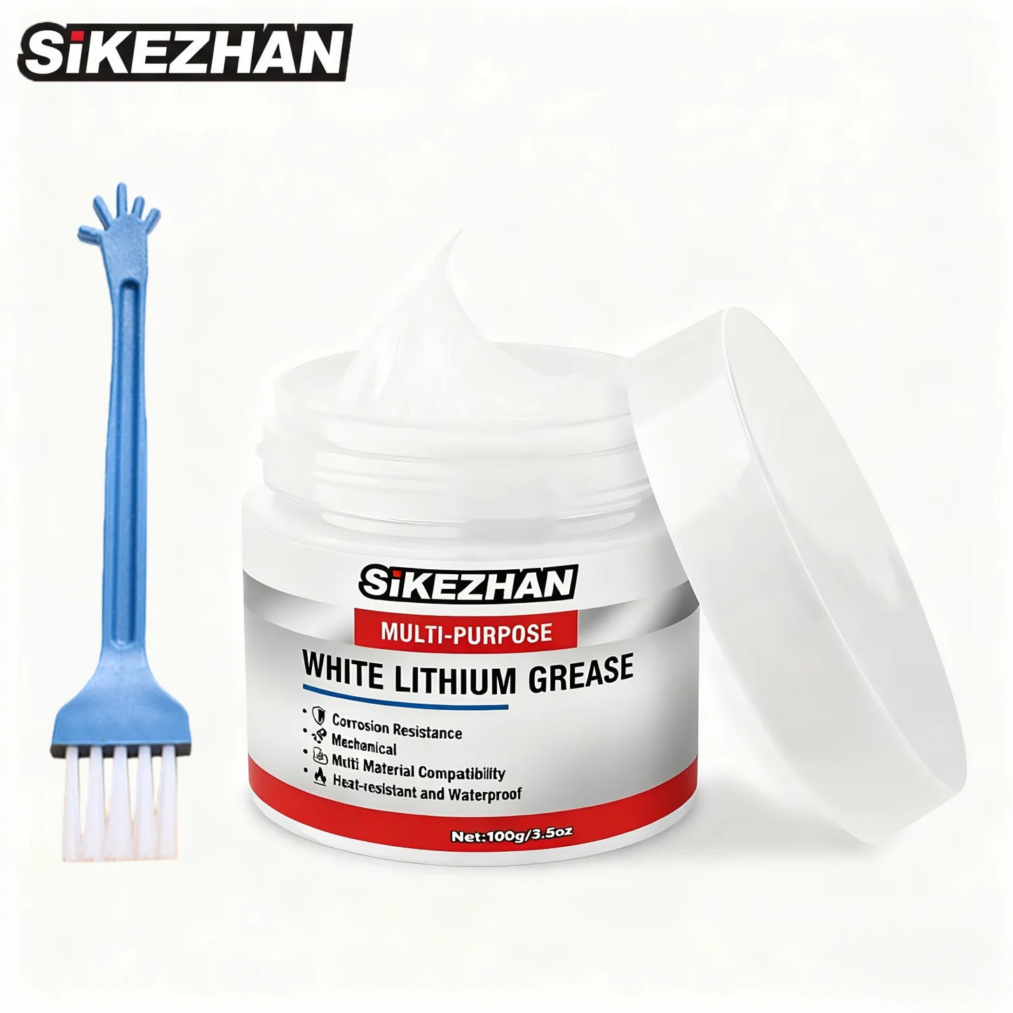 Multi-Purpose White Lithium Grease by SIKEZHAN, Lubricant with Brush for Garage Doors, Bearings & Automotive