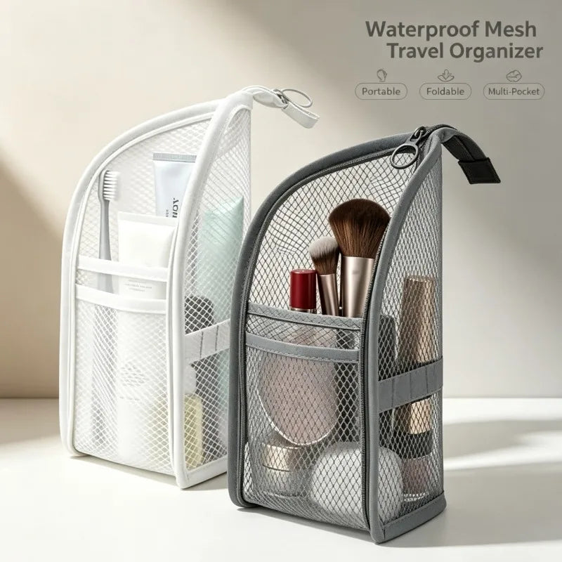 Standing Mesh Toiletry Bag Portable EVA Waterproof Travel Foldable Toothbrush Cosmetic Organizer Women Bathroom Storage Pouch