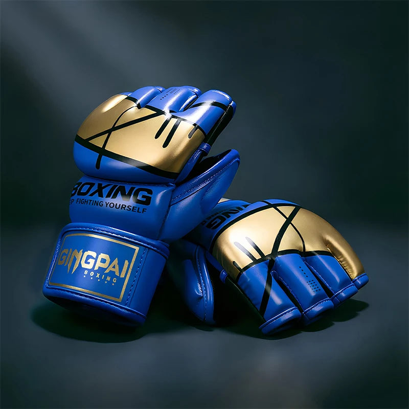 Half Finger Boxing Gloves PU Leather MMA Fighting Kick Boxing Gloves Karate Muay Thai Training Workout Gloves Men