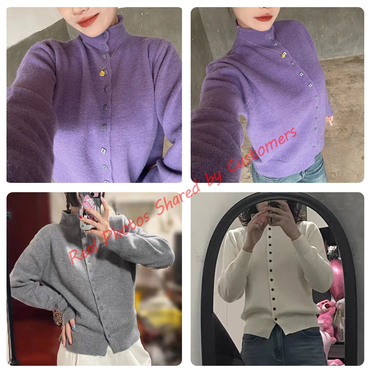 Women Stand Collar Button Down Knit Cardigan Sweater Korean Style Casual Knitwear Solid Color Soft Knitted Top for Autumn Winter