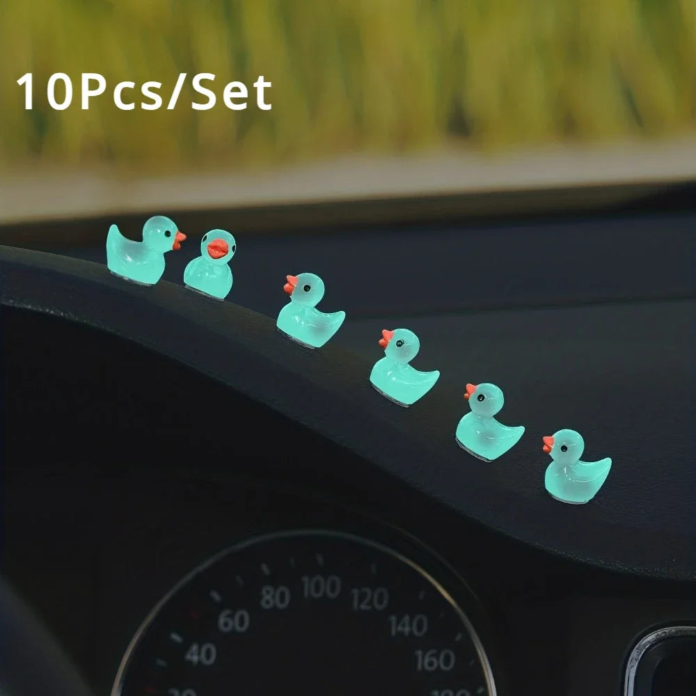 10Pcs Glow-in-the-Dark Resin Duck Set - Durable and Cute Car Dashboard Decor for A Charming Interior