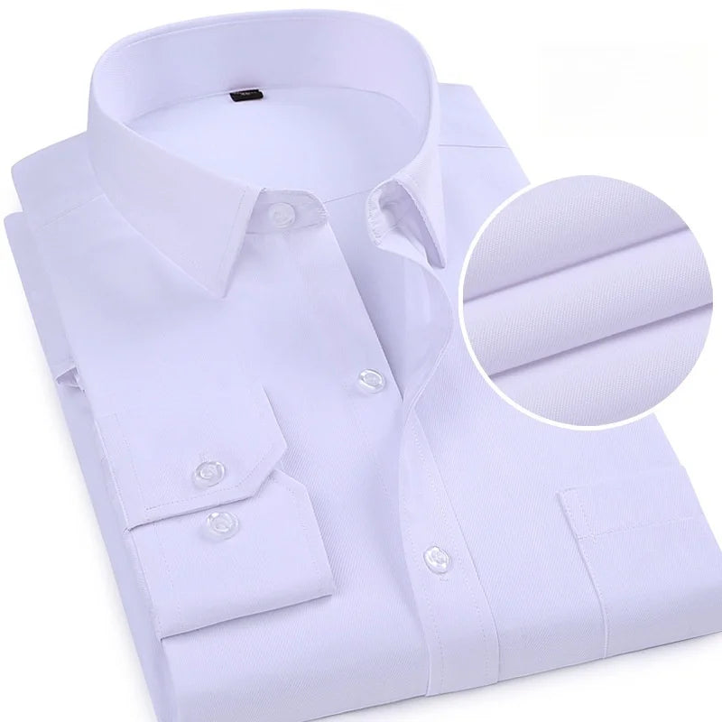 Men Formal Shirt Long Sleeve Office Solid Color Fashion Business Pocket Social Office Blue White Shirts Men's Clothing S-5XL