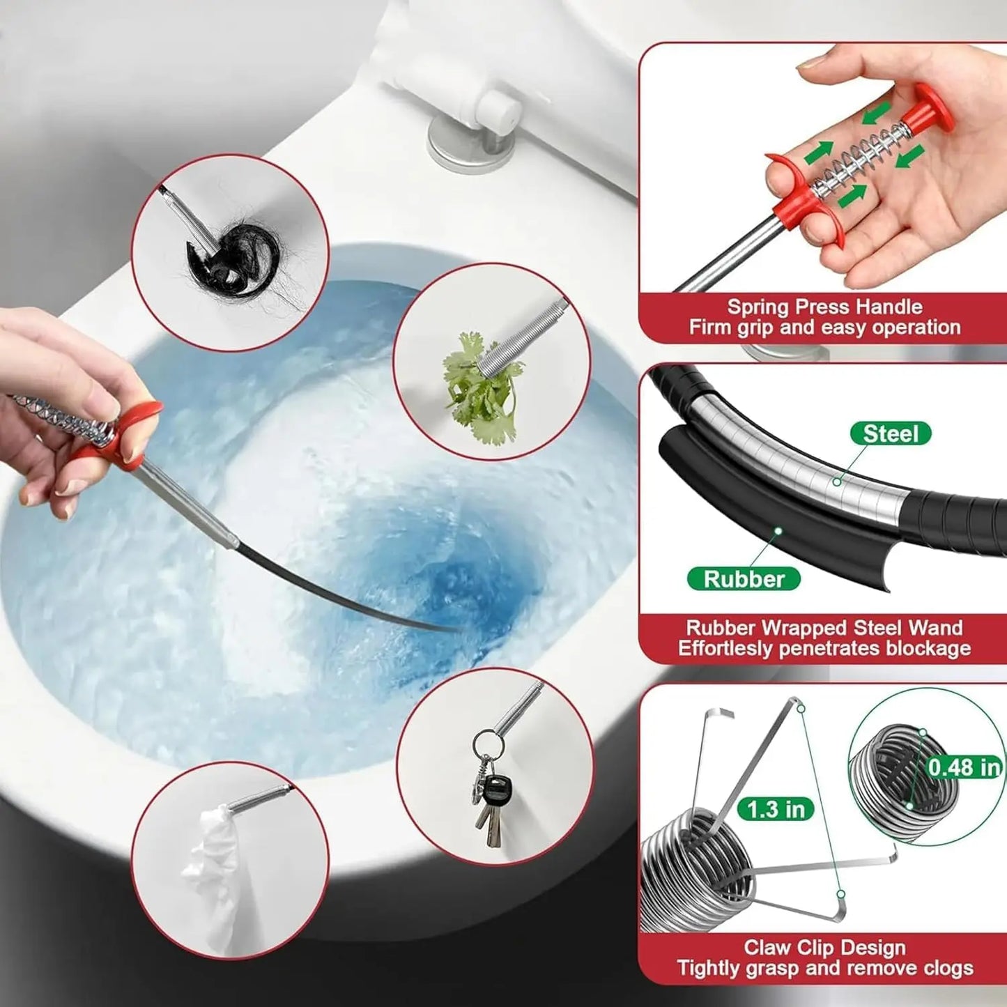 Flexible Grabber Claw Pick Up Reacher Tool Drain Clog Remove Tool Kitchen Bathroom Drain Snake Hair Remover Tool with 4 Claws