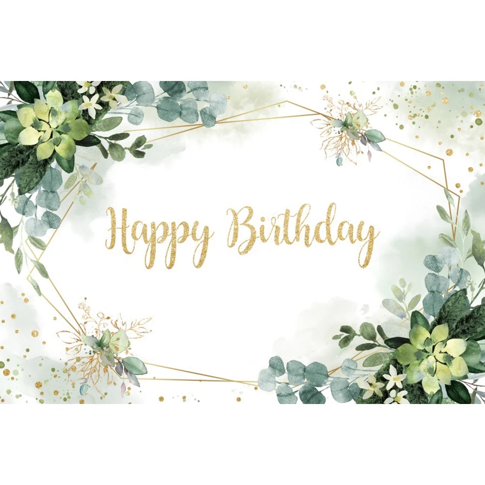 Happy Birthday Backdrop Gold Frame Frame Flower Butterfly Baby Shower Adult Anniversary Birthday Party Photography Background