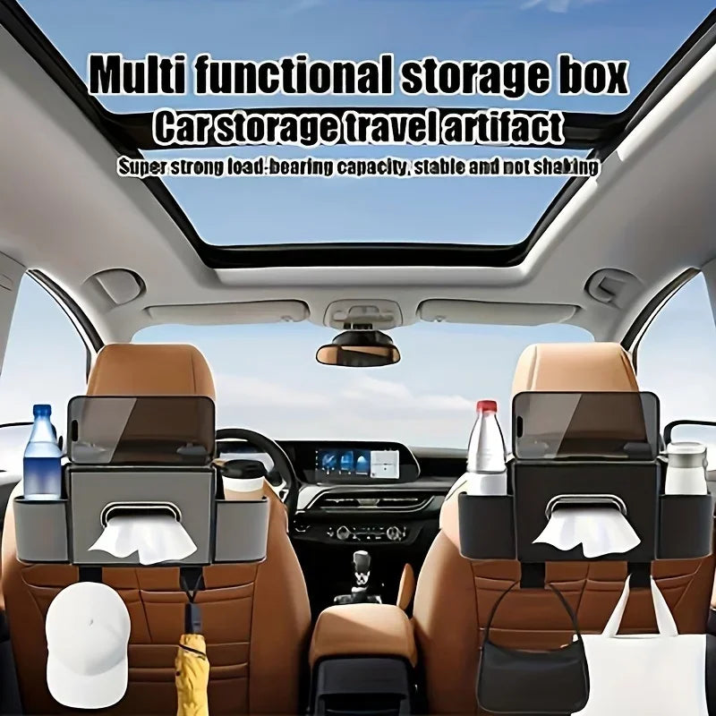 Multifunctional Car Seat Back Storage Box with Tissue Phone Stand Cup Interior Holder Organizer Holder Auto Space-saving