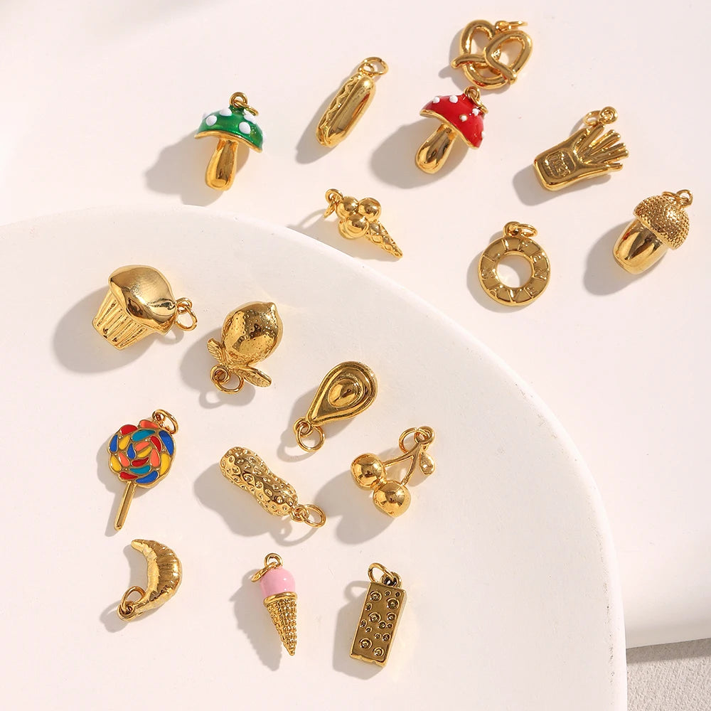 E.B.belle Summer Food Ice Cream Cake French Fries 18K Gold Plated Pendant Charms For Jewelry Making DIY Jewelry Accessories