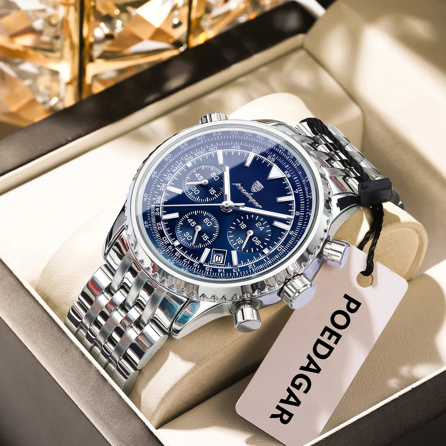 POEDAGAR Top Luxury Male Wristwatch Chronograph Date Waterproof Luminous Men's Watches Stainless Steel Classic Quartz Man Watch