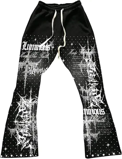 2026 Summer Men's Casual Street Style Trendy Cross Print Fashionable Slightly Flared Color-Block Design Sweatpants Kids Pants