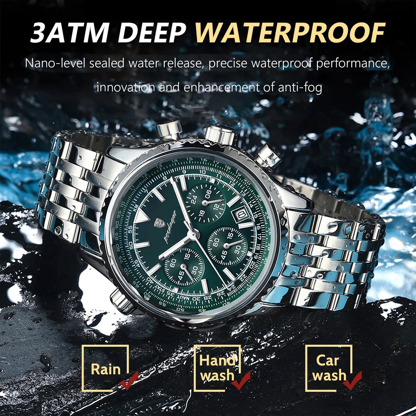 POEDAGAR Business Men's Wristwatch Waterproof Luminous Date Chronograph Luxury Man Watch Quartz Stainless Steel Watches For Men