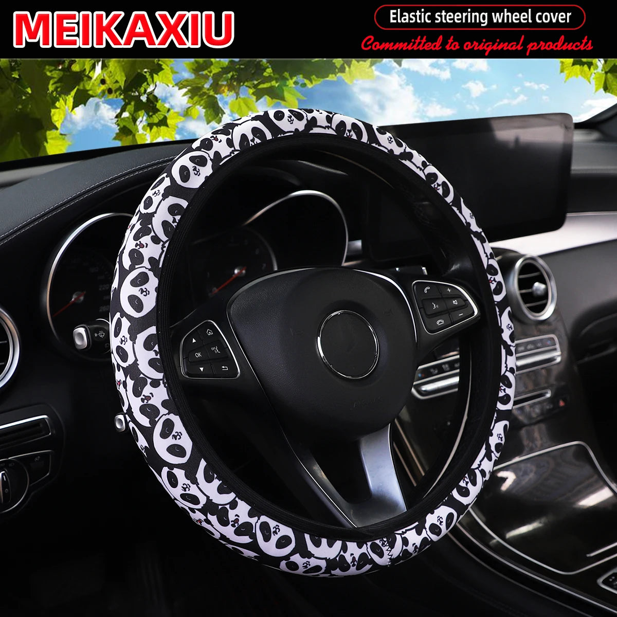 16 styles of cow Daisy red and white flower Panda diving material elastic car steering wheel covers without inner rings