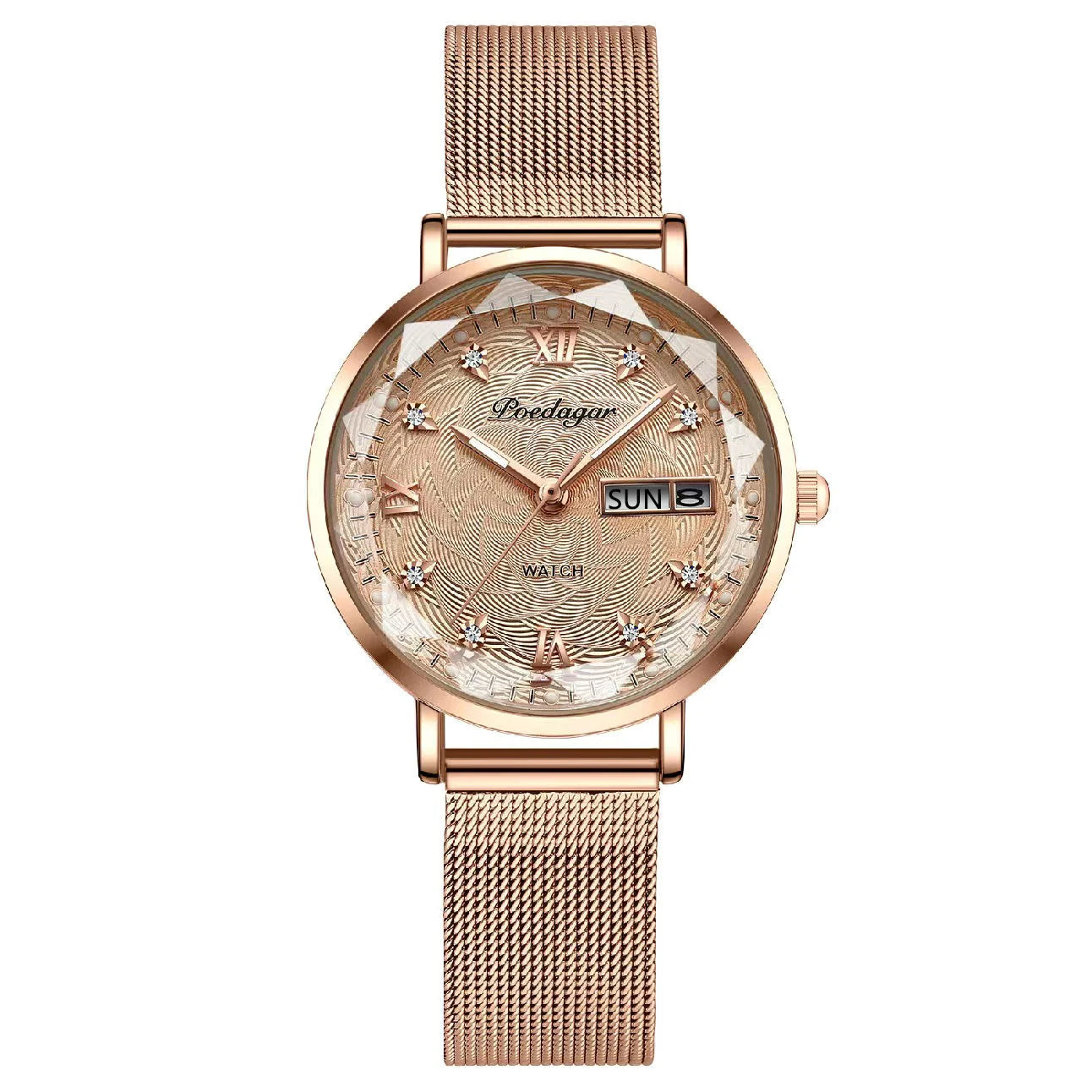 POEDAGAR Top Elegant Ladies Watch Waterproof Luminous Date Week Luxury Women's Watches Rose Gold Fashion Quartz Woman Wristwatch