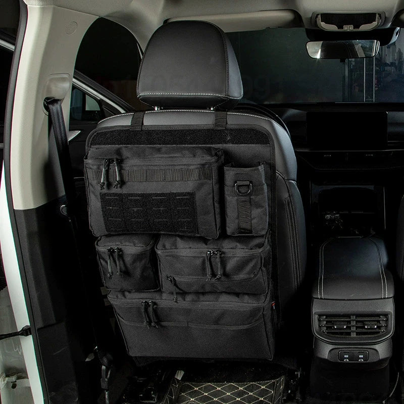 Tactical Car Seat Organizer with Multiple Pockets, Vehicle Backseat Storage Bag with Cup Holder Hanging Rear Seat Bag