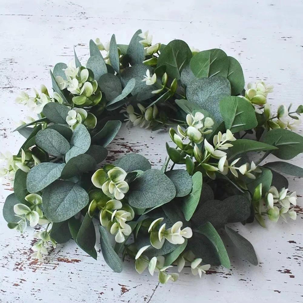 1 Pc Artificial Plant Eucalyptus Wreath Door Knocker Green Leaf Round Home DIY Decoration Holiday Party Hanging Porch Windowsill