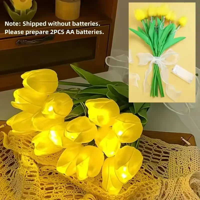 5/10pcs LED Tulips Bouquet Night Light for Home Garden Artificial Flowers PU Tulip Fake Flower Decoration Wedding Birthday Gift
