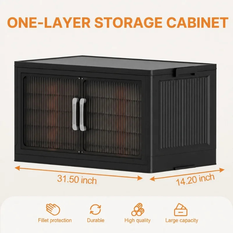 5‑Tier Stackable Plastic Storage Cabinet with Wheels, Foldable Storage Organizer with Transparent Flip‑Door, Multi‑Layer Portable Closet Organizer for Bedroom Living Room Home