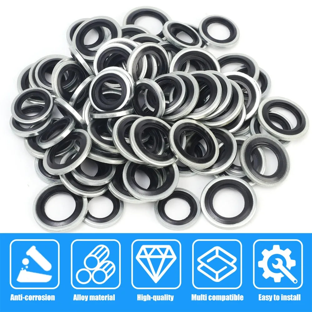 M12/M14 Replaceable Bolts Gasket Drain Plug Fitting Universal Self-Centering Galvanized Drain Gasket Metal Seal Auto Accessories