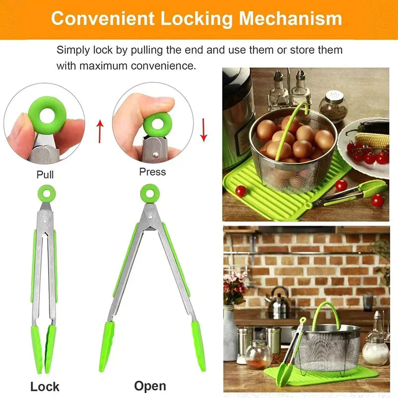 Anti Slip Cooking Serving Tongs Stainless Steel Food Clip Bread Salad Tong Heat-Resistant Barbecue Clips Kitchen Cooking Tool