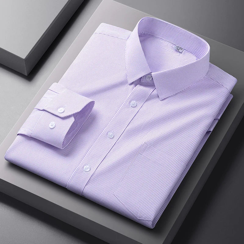 Men Formal Shirt Long Sleeve Office Solid Color Fashion Business Pocket Social Office Blue White Shirts Men's Clothing S-5XL