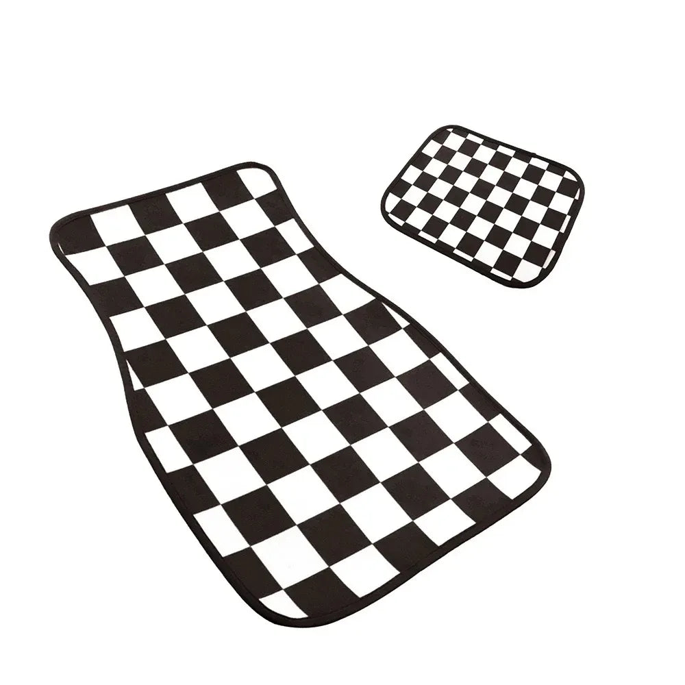 New General JDM Racing Culture Red Grid Car Foot Mat Accessories Classic Carpet Foot Mat 4PCS Foot Mat