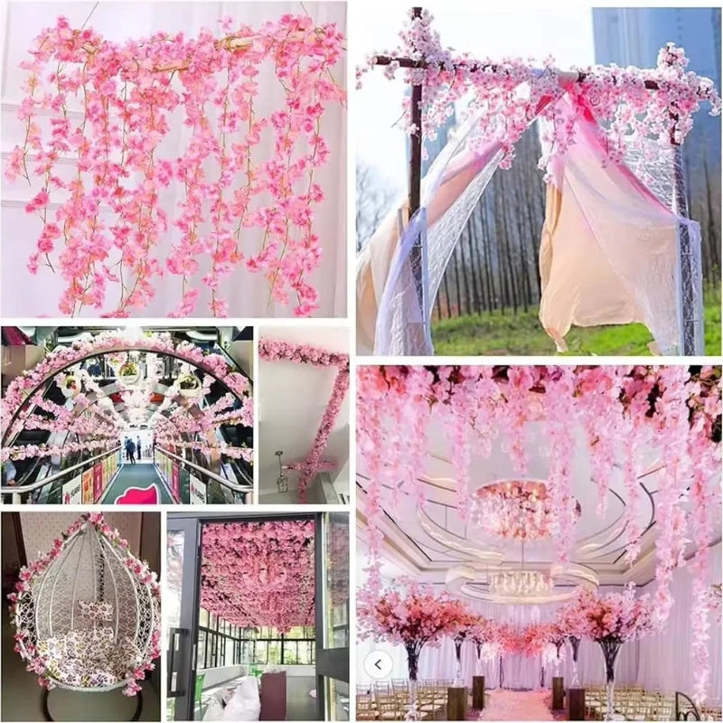 1-10PCS 180cm Artificial Cherry Blossom Garland Fake Flower Vine Wall Decoration Wedding Party Backdrop DIY Home Garden Decor