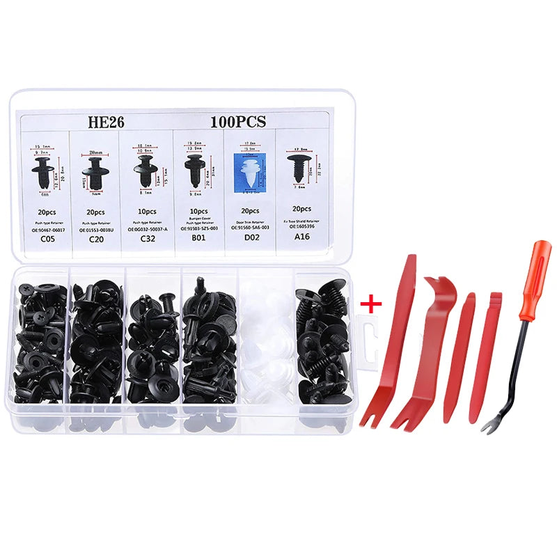 New Car Disassembly Tool With Auto Fastener Clips Mixed Kit Car Body Push Retainer Pin Rivet Bumper Door Trim Panel Fastener Kit
