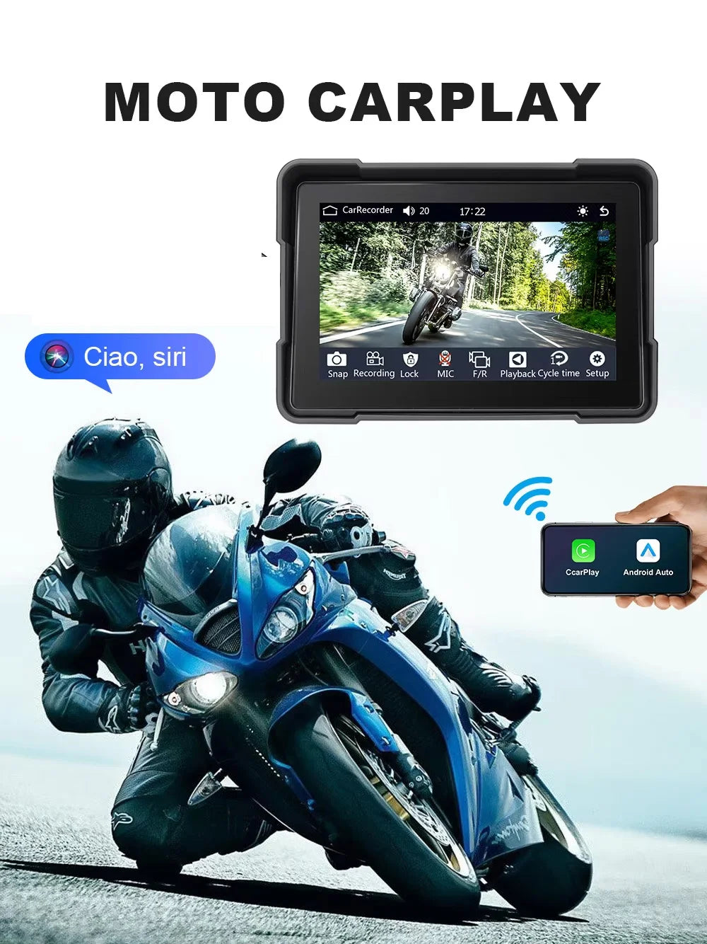 5 Inch Universal Motorcycle CarPlay Display Screen Waterproof Android Auto Motorbike GPS Navigator