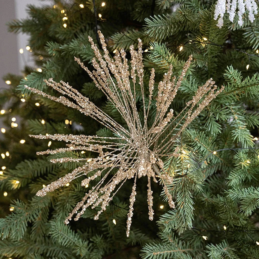 Plastic Christmas Artificial Flowers Glitter 50cm Xmas Decorative Flowers Simulated DIY Floral Arrangements