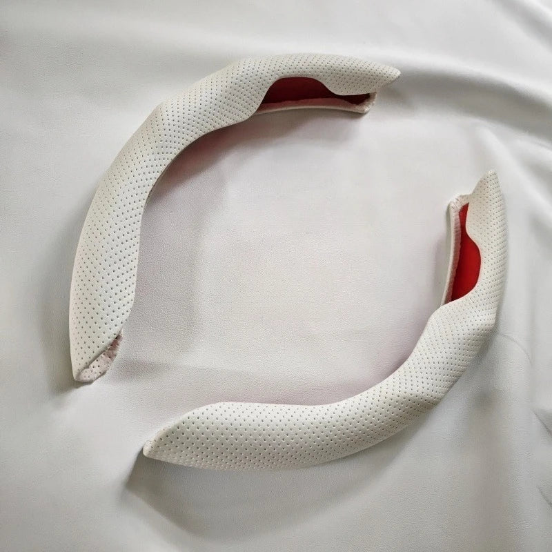 Universal D-shaped Round Car Steering Wheel Cover Ventilation Hole Leather Absorb Sweat Anti-slip Decoration Accessories 15inch