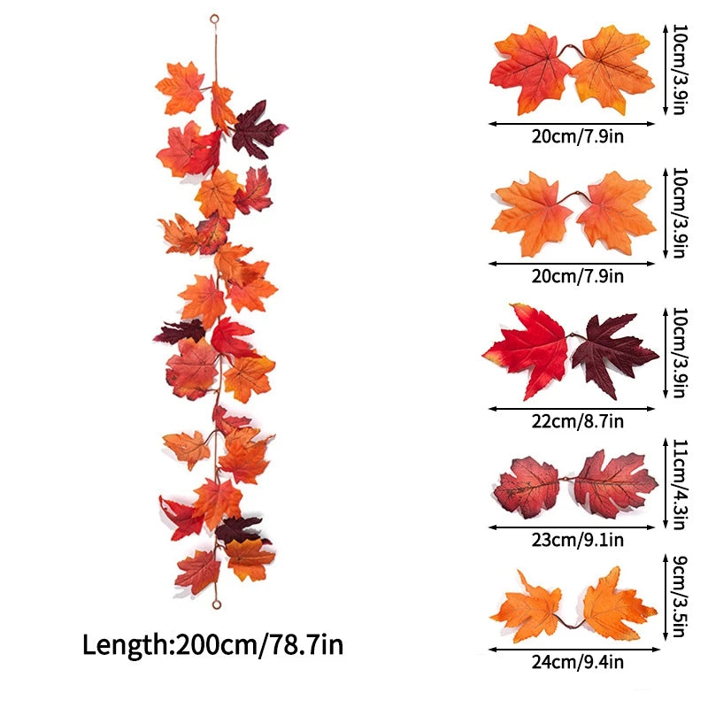 Artificial Maple Leaf Garland Rattan Fake Fallen Leaves Vine  Thanksgiving Halloween Wedding Festival Atmosphere Autumn Decor