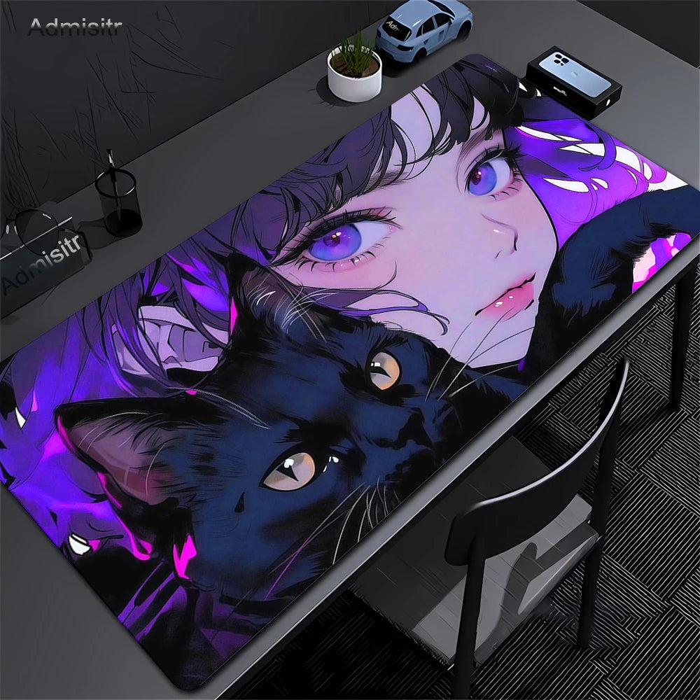 XXL Mouse Pad PC Purple Anime Girl Gamer Mousepad Laptop Computer Keyboard Accessories Mouse Mat Rug Extended Desk Mats 50x100cm