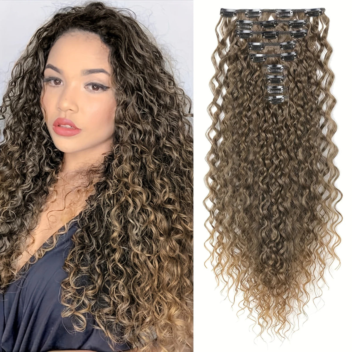 9PCS Clip in Hair Extensions 22 Inch Curly Hair Extension Long Soft Synthetic Hairpieces for Women