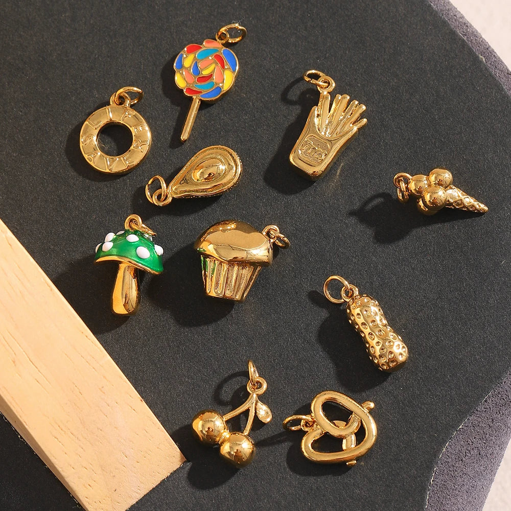 E.B.belle Summer Food Ice Cream Cake French Fries 18K Gold Plated Pendant Charms For Jewelry Making DIY Jewelry Accessories