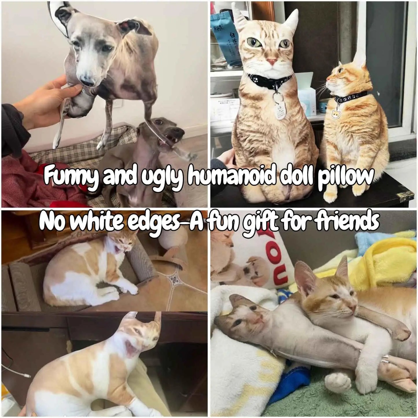 Customized Ugly Pet Pillow - DIY Abstract Personalized Funny Cute Cat Dog Pillow - No White Edges, Stuffed Animals of Your Pet