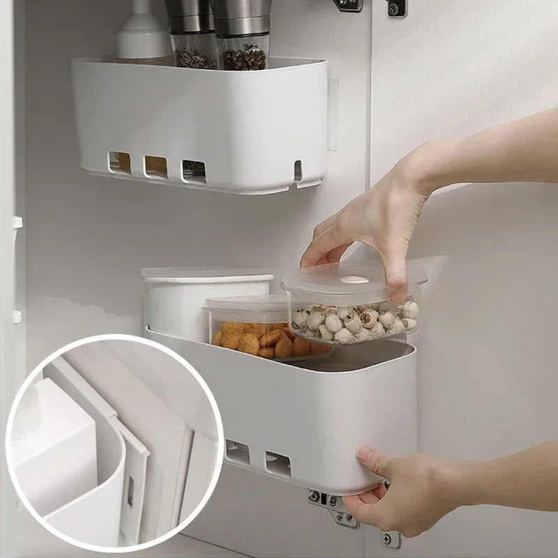 2pcs Kitchen Under Sink Storage Box Spices Condiments Organizers Bathroom Racks Household Pull-out Cabinet Side Organizer