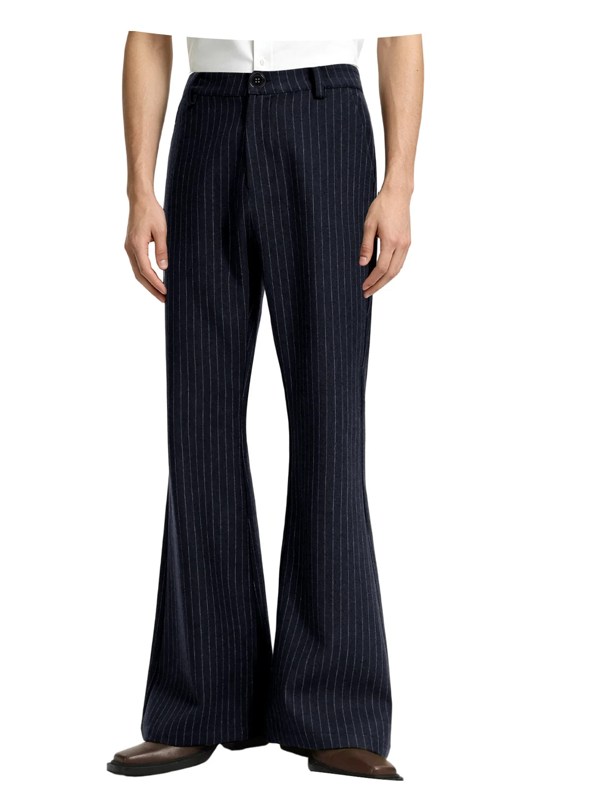 Men's Pinstripe Bell Bottom Pants High Waist Vintage Striped Flared Trousers 60s 70s Disco Outfits for Men Nightclub Party Dance