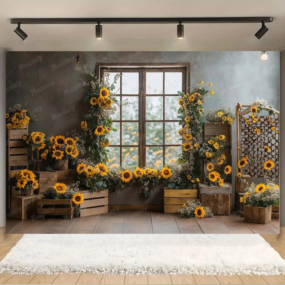Sunflower Backdrop Photography Yellow Flower Wall Bee Garden Autumn Baby Shower Portrait Wedding Birthday Background Photo Props