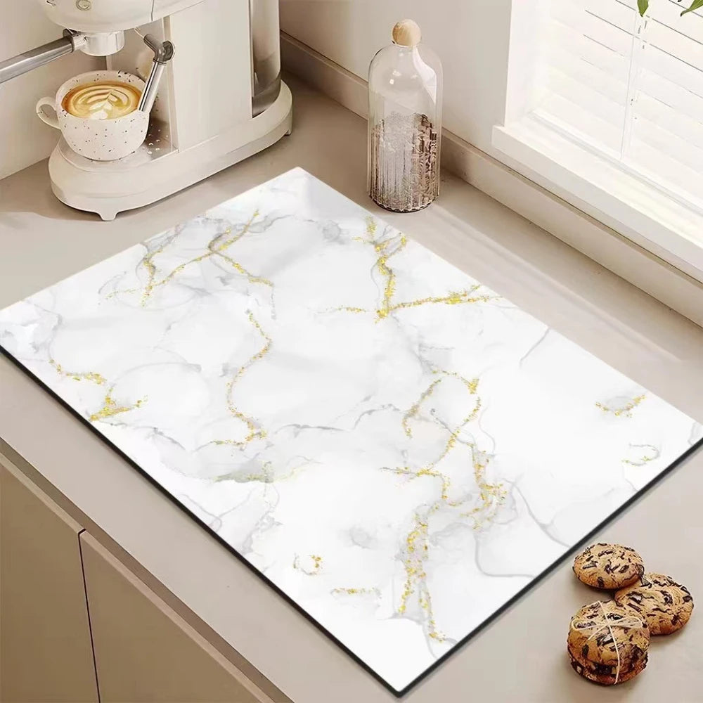 1pcs Household Light Luxury Marble Draining Countertop Diatomite Absorbent Non-Slip Table Mat Kitchen Counter Drain Mat