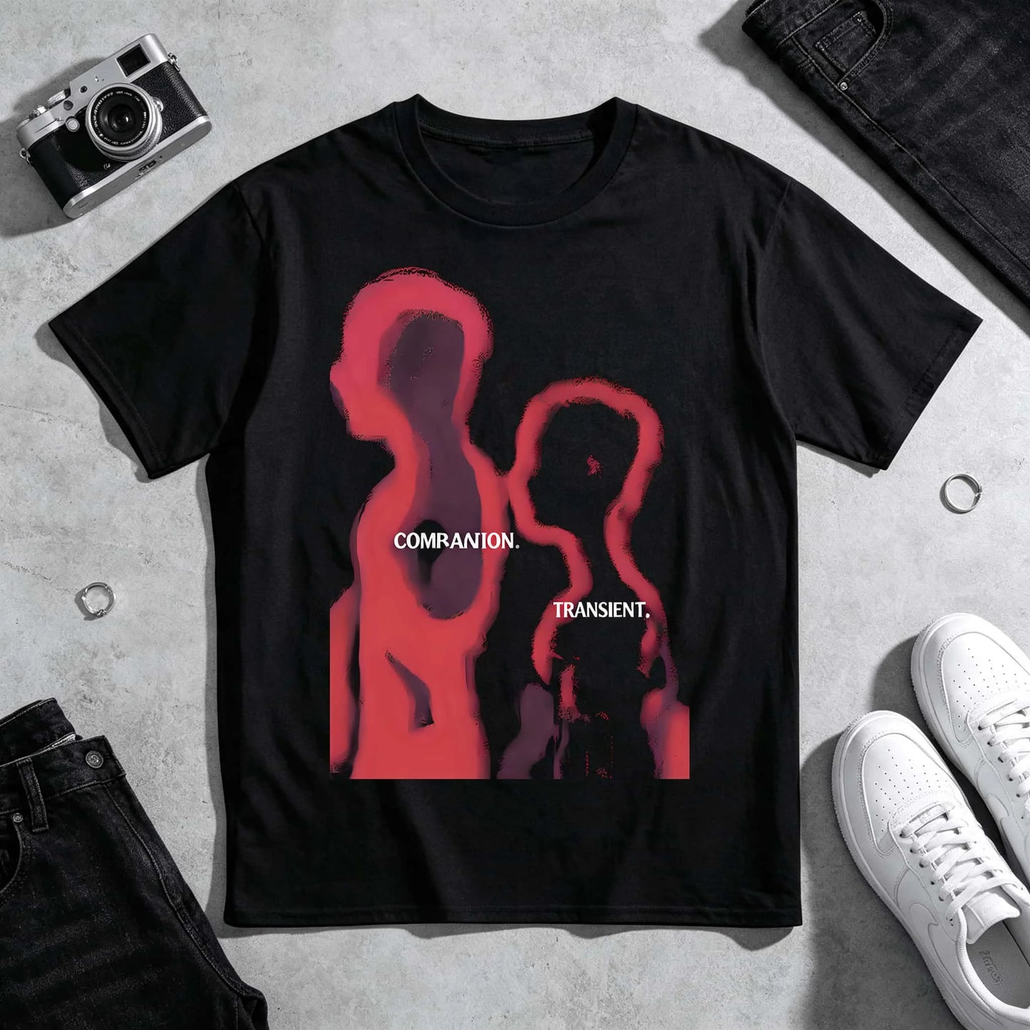 Red Glossy Open Mouth Text Poster Retro 90s Graphic Print T Shirt