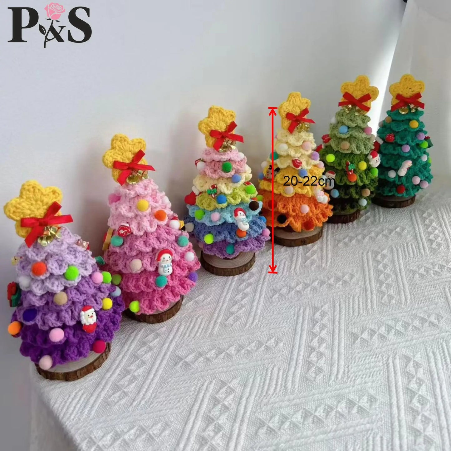 Crochet Christmas Tree Handmade Cute Artifical Green Plant Christmas Home Decoration Mini Desktop Ornament Finished Knitted