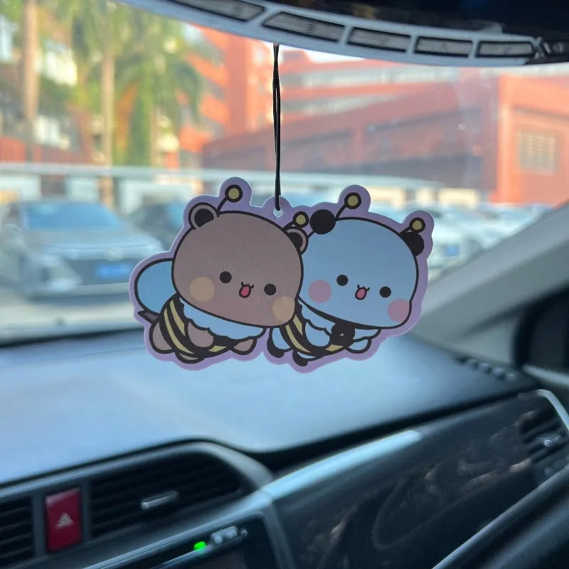 BUBU & DUDU cute bear car freshener pendant — fits vents, mirrors,Great as a scent strip, mirror charm