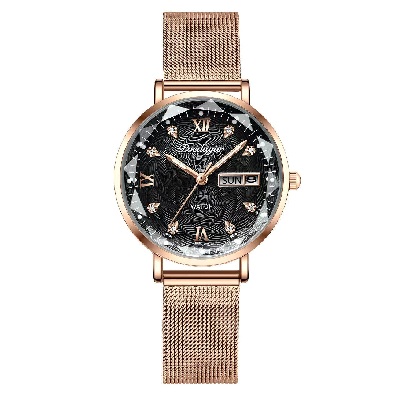 POEDAGAR Top Elegant Ladies Watch Waterproof Luminous Date Week Luxury Women's Watches Rose Gold Fashion Quartz Woman Wristwatch