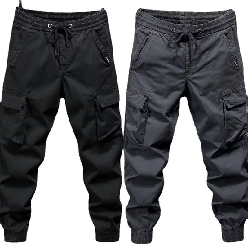 KIDWHXR Man Cargo Pant Autumn Retro Pocket Breathable Workwear Men Pencil Pant Loose Drawstring Outdoor Casual Male Trousers