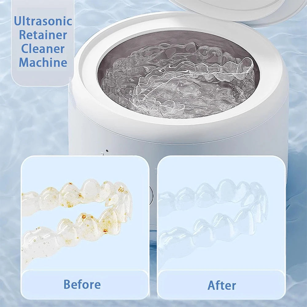 Ultrasonic Cleaner Machine, Automatic Denture Cleaner USB Rechargeable Cleaner with Cleaner, 3 Modes, for All Dental Appliance
